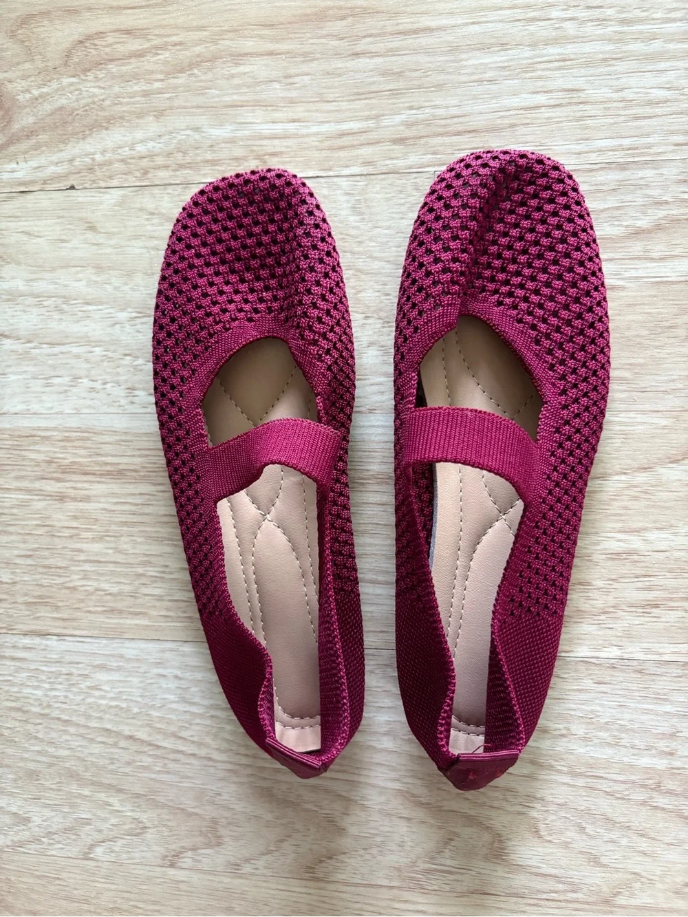 SHEIN Knit Mary Jane Flats in Deep Berry
